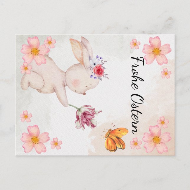 Frohe Ostern -  mit hase und Blumen  Vykort (Framsida)
