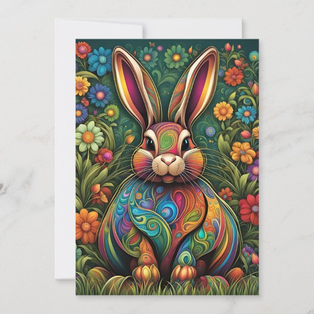 Frohe Ostern - Osterhase in Blumen 2 Julkort (Framsida)