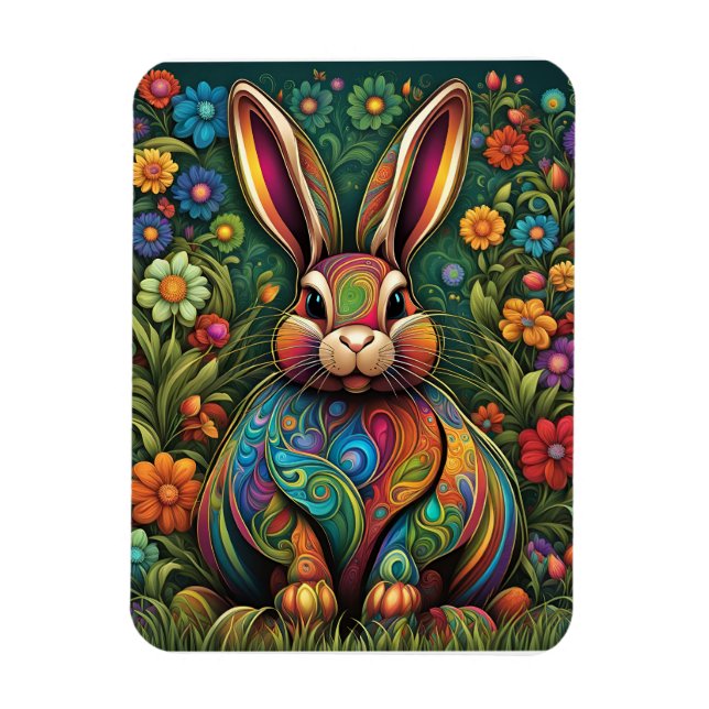 Frohe Ostern - Osterhase in Blumen 2 Magnet (Vertikal)