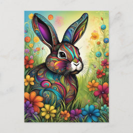 Frohe Ostern - Osterhase in Blumen Helg Vykort