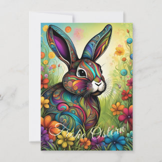 Frohe Ostern - Osterhase in Blumen Inbjudningar