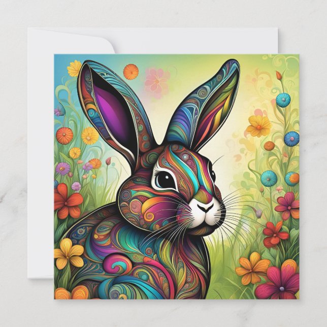 Frohe Ostern - Osterhase in Blumen Inbjudningar (Framsida)