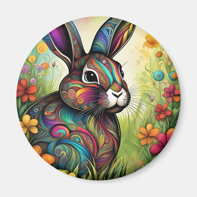 Frohe Ostern - Osterhase in Blumen Magnet (Framsidan)