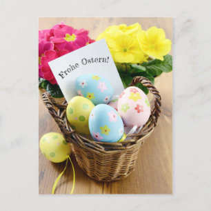 Frohe Ostern Postkarte mit Primel und Osterei Vykort