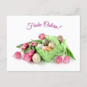 Frohe Ostern Postkarte mit Tulpen Ostereiern Vykort
