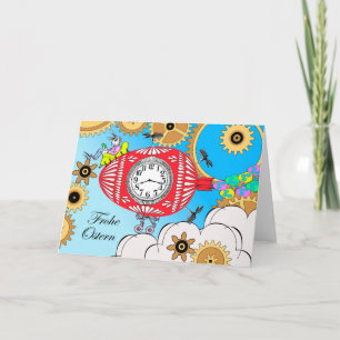 Frohe Ostern, Steampunk Påsk på tyska, Vintage Helgkort