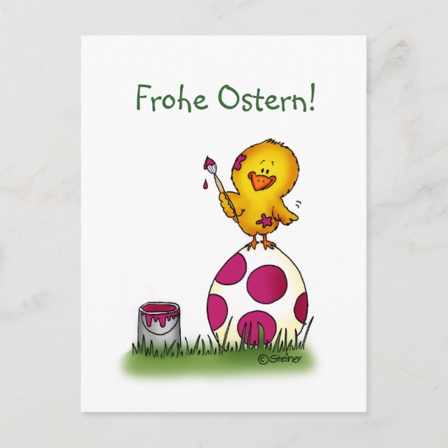 Frohe Ostern - Tyskchick och påskägg Helg Vykort (Framsida)