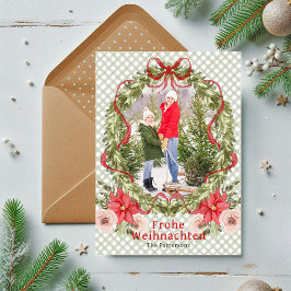 Frohe Weihnachten Blommigt Bow Family Photo German Julkort