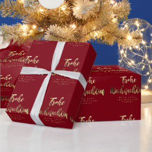 Frohe Weihnachten Elegant Red Guld Script German Presentpapper
