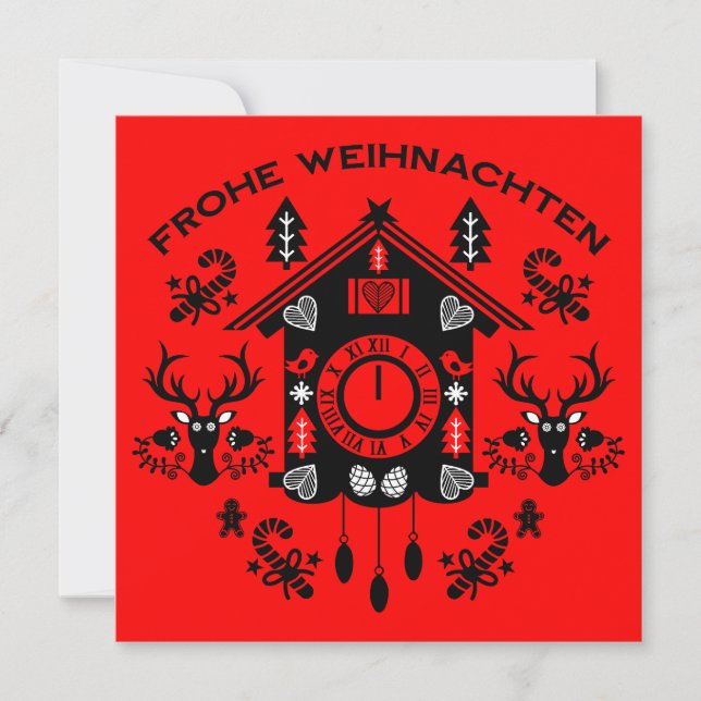 Frohe Weihnachten German Cuckoo Clock Kort (Framsida)