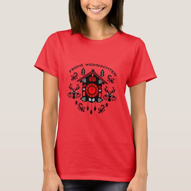 Frohe Weihnachten German Cuckoo Clock T Shirt (Framsida)