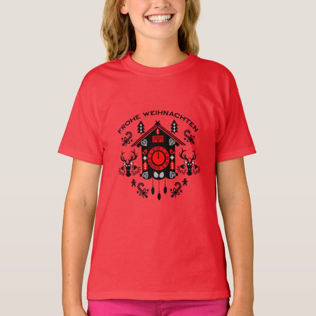 Frohe Weihnachten German Cuckoo Clock T Shirt (Framsida)