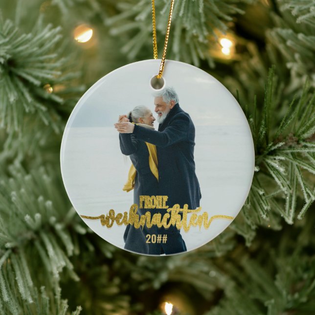 Frohe Weihnachten German jul 2 Photo Collage Julgransprydnad Keramik (Träd)