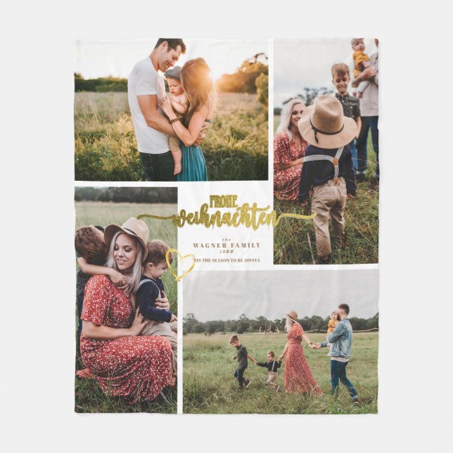 Frohe Weihnachten German jul 4 Photo Collage Fleecefilt (Framsidan)
