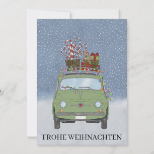 Frohe Weihnachten German jul Grönt Fiat 500 Julkort