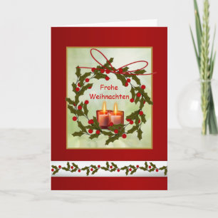 Frohe Weihnachten German jul - Holly, ljus Helgkort