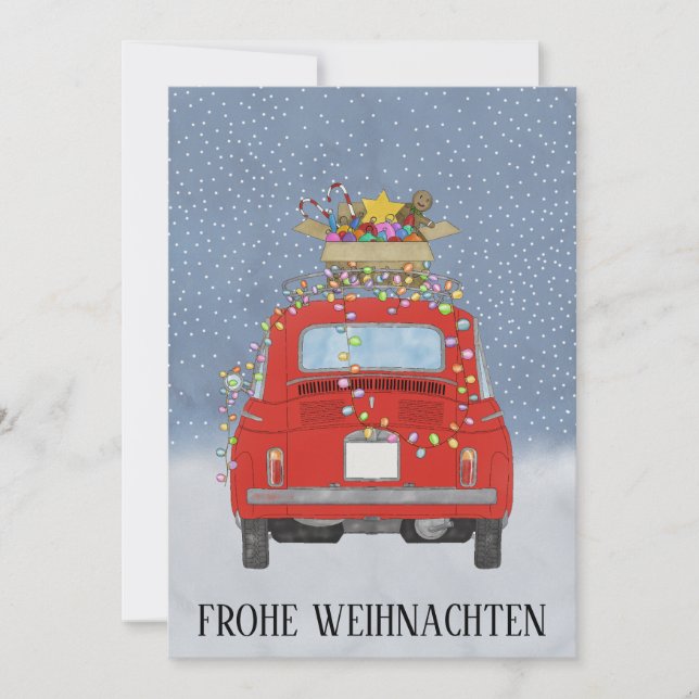 Frohe Weihnachten German jul Red Fiat 500 Julkort (Framsida)