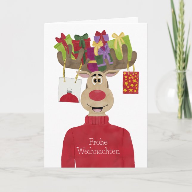 Frohe Weihnachten German julklappar Reindeer Helgkort (Framsida)