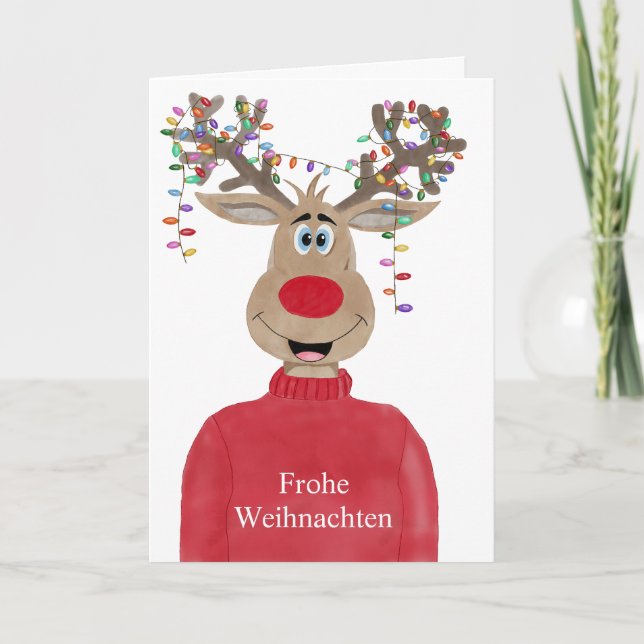 Frohe Weihnachten German Ljus Reindeer Helgkort (Framsida)