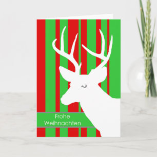 Frohe Weihnachten, jul på tyska, vit Hjort Helgkort
