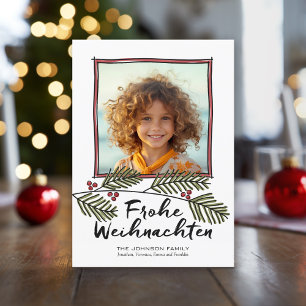 Frohe Weihnachten jul Photo Gräs Träd Gren Julkort