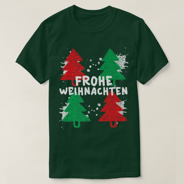 Frohe Weihnachten Julgran Grönt och Red Tre T Shirt (Design framsida)