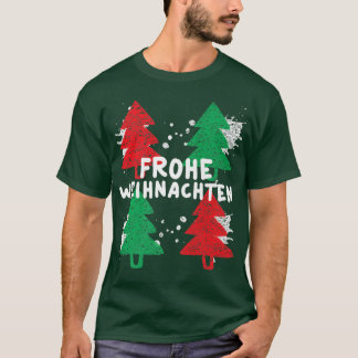 Frohe Weihnachten Julgran Grönt och Red Tre T Shirt