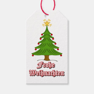 Frohe Weihnachten med träd Presentetikett