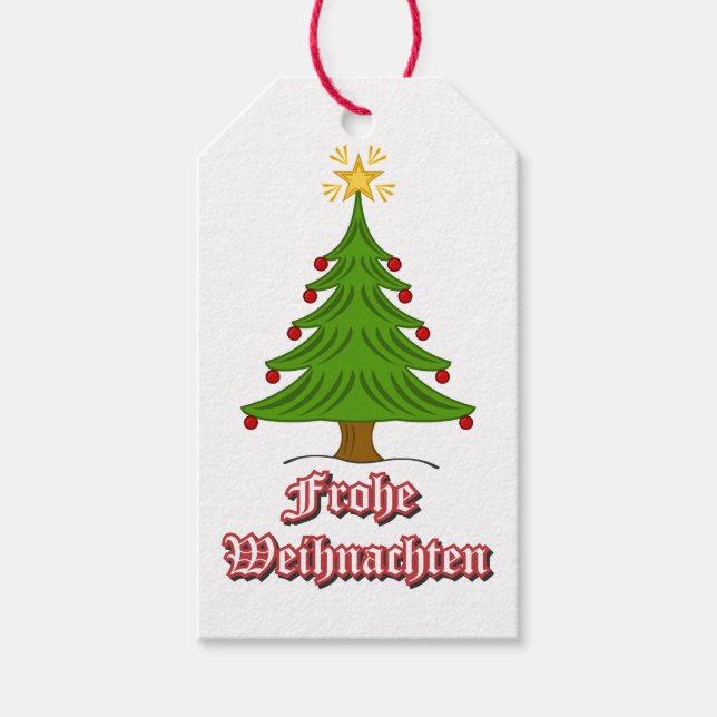 Frohe Weihnachten med träd Presentetikett (Framsidan)