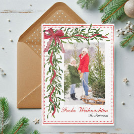 Frohe Weihnachten Mistletoe Red Bow Family Photo Julkort