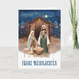 Frohe Weihnachten. Nativitetsscenkort på tyska Helgkort