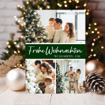 Frohe Weihnachten Photo Collage Julkort<br><div class="desc">Det här fantastiska 3-fotokortet med "Frohe Weihnachten!" i ett modernt typsnitt och din familj namn och år i ett rent, skarpt, traditionellt typsnitt, både i vitt på mörk grönt med en matchande baksida, är perfekt att skicka till din familj och dina vänner. Alla kommer att få nya bilder av din...</div>