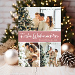 Frohe Weihnachten Photo Collage Julkort<br><div class="desc">Det här fantastiska 3-fotokortet med "Frohe Weihnachten!" i ett modernt typsnitt och din familj namn och år i ett rent, skarpt, traditionellt typsnitt, både i vitt på dammig ro med en passande baksida, är perfekt att skicka till din familj och dina vänner. Alla kommer att få nya bilder av din...</div>