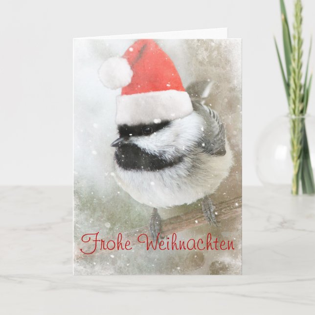 Frohe Weihnachten Santa Chickadee Helgkort (Framsida)