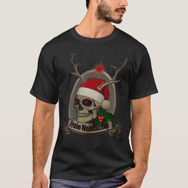 Frohe Weihnachten Totenschädel Stern Geweih T Shirt (Framsida)