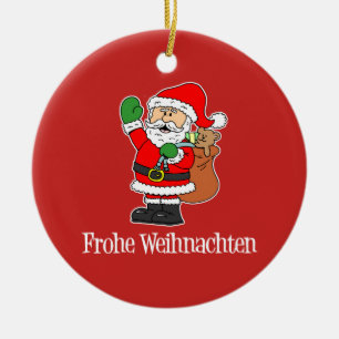 Frohe Weihnachten tysk jul Santa Julgransprydnad Keramik