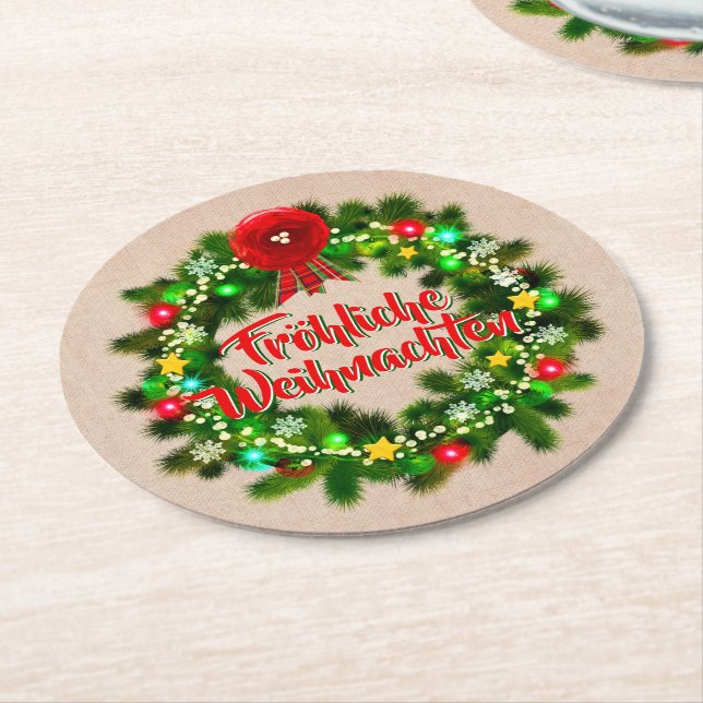 Frohe Weihnachten Untersetzer jul Underlägg Papper Rund (Vinklad)