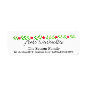 Frohe Weihnachten, vattenfärgsbanderoll Returadress Etikett