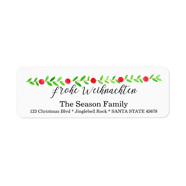 Frohe Weihnachten, vattenfärgsbanderoll Returadress Etikett (Framsidan)