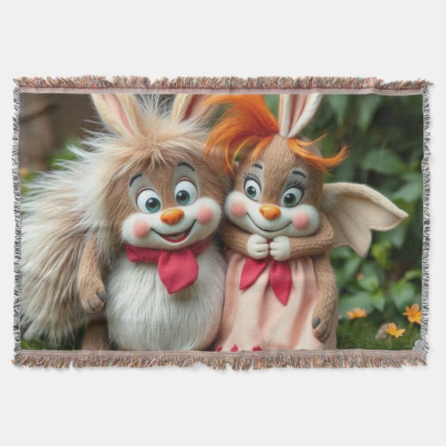 „Fröhliche Hasenfreunde im Frühlingsgarten“ Filt (Framsidan)