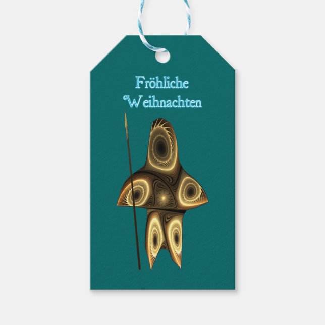 Frohliche Weihnachte - Fractal Inuit Hunter Presentetikett (Framsidan)