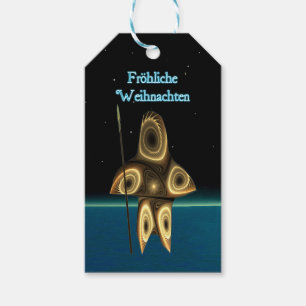 Frohliche Weihnachte - Fractal Inuit Hunter Presentetikett