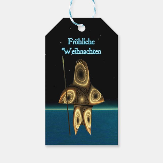 Frohliche Weihnachte - Fractal Inuit Hunter Presentetikett (Framsidan)
