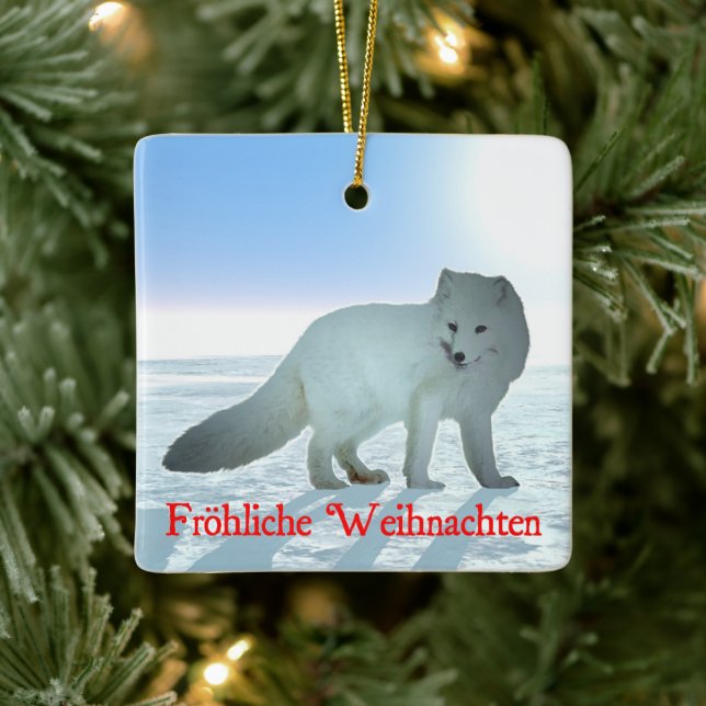 Frohliche Weihnachten - Arktiska räv Julgransprydnad Keramik (Träd)