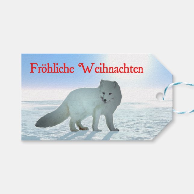 Frohliche Weihnachten - Arktiska räv Presentetikett (Framsidan (Horisontell))