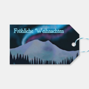 Frohliche Weihnachten - Blue Aurora Presentetikett