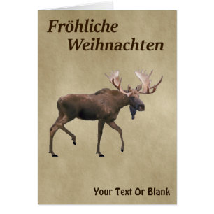 Fröhliche Weihnachten - Bull Moose on Old Papper Hälsningskort