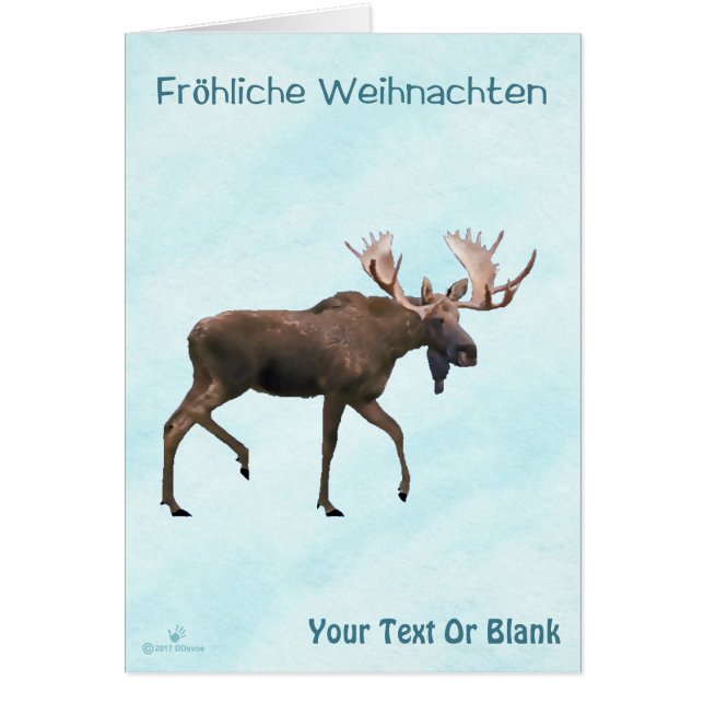 Fröhliche Weihnachten - Bull Moose på Snö Hälsningskort (Framsidan)