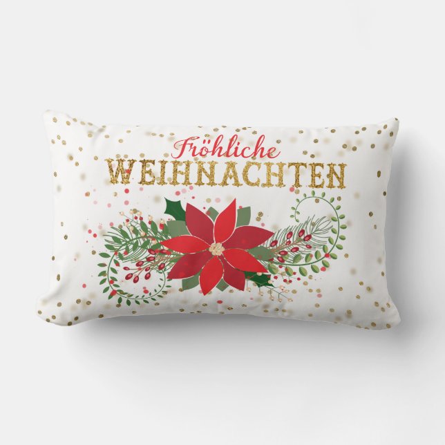 Frohliche Weihnachten Guld Glitter Poinsettia Jula Lumbarkudde (Framsida)