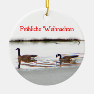 Frohliche Weihnachten - Honkers - Kanada Geese Julgransprydnad Keramik